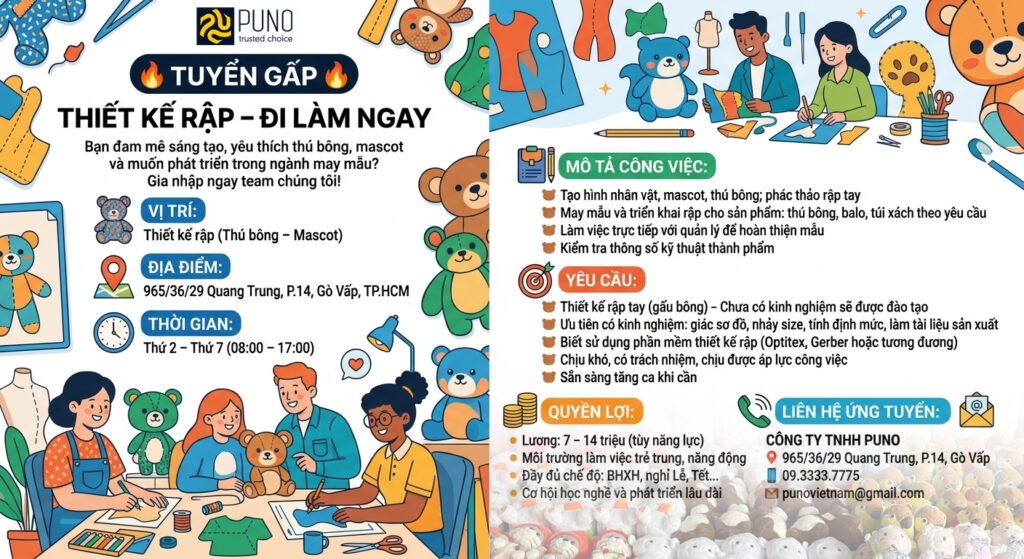 Xưởng gấu bông ZOZO tuyển dụng 2026 1 tuyen rap