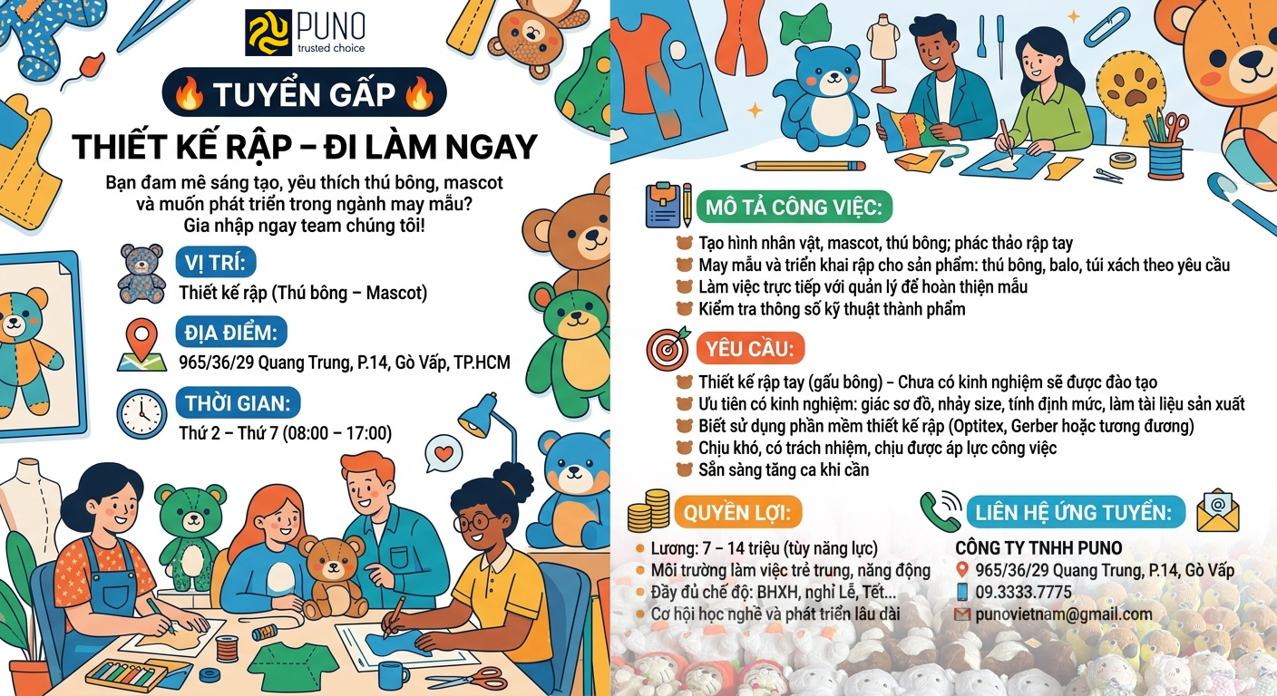 Xưởng gấu bông ZOZO tuyển dụng 2026 2 tuyen rap